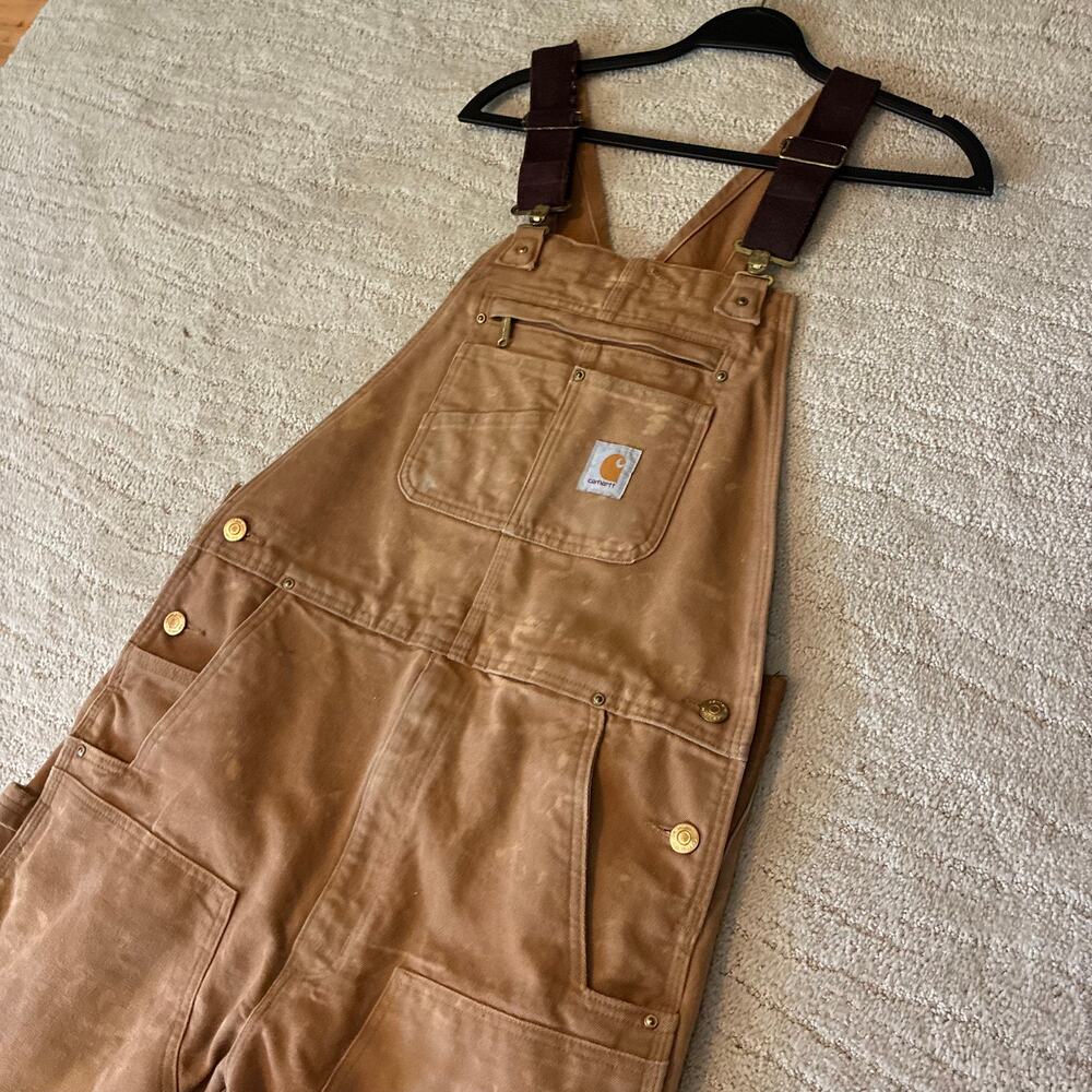 Carhartt Mens 34x32 Duck Canvas Utility Workwear Overalls Bibs Coveralls Faded